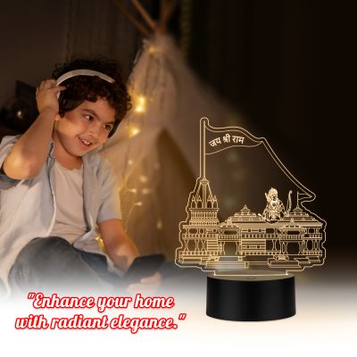 3D Illusion Ayodhya Ram Mandir Led Night Lamp with Warm White Color Religious Gifts Home Decoration